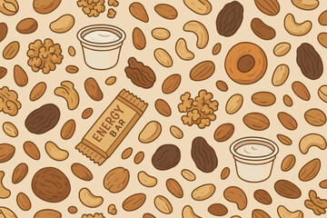 Obraz premium Varied assortment of nuts and energy bars arranged attractively on a light background