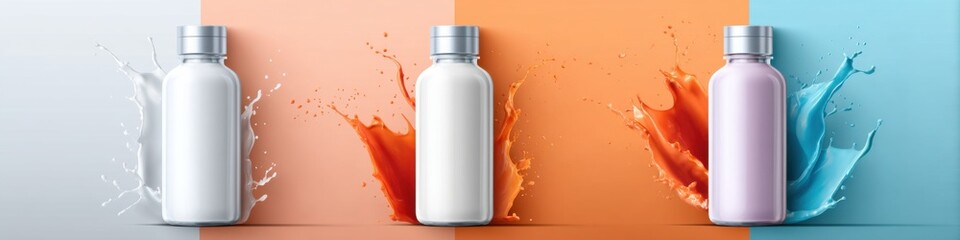 Cleansing milk mockup featuring vibrant dynamic splashes with space for branding and text