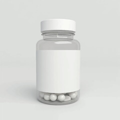 supplement bottle mockup with capsules in it with white label, 3d product mockups,protein jar,medicine bottle with pills,omega 3 capsules,realistic mockups,photography,transparent vitamins bottle