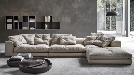 Contemporary sectional sofa in a modern living room.