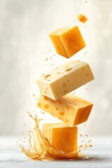 Cheese production process of raw ingredients transforming into delicious cheese with vibrant textures