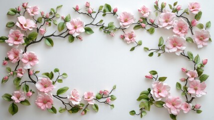 Romantic floral frame with copy space, presented in a feminine flatlay style, suitable for Mother's Day and Valentine's Day