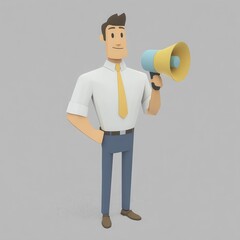 Fototapeta premium 3D Cartoon Businessman Holding Megaphone for Announcement