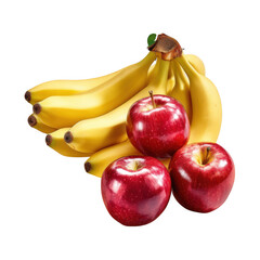 Bunch of bananas with some red apples isolated on transparent background