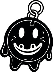 Melting Smiley Keychain Vector in Y2K Aesthetic on White Background