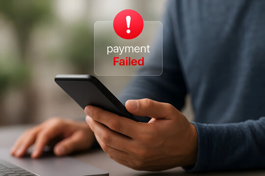 Payment failed error message on mobile phone concept for online banking and transaction issues