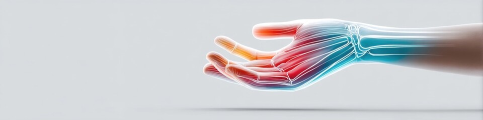 Artistic anatomical model of hands showcasing creative design with vibrant colors in open space for branding