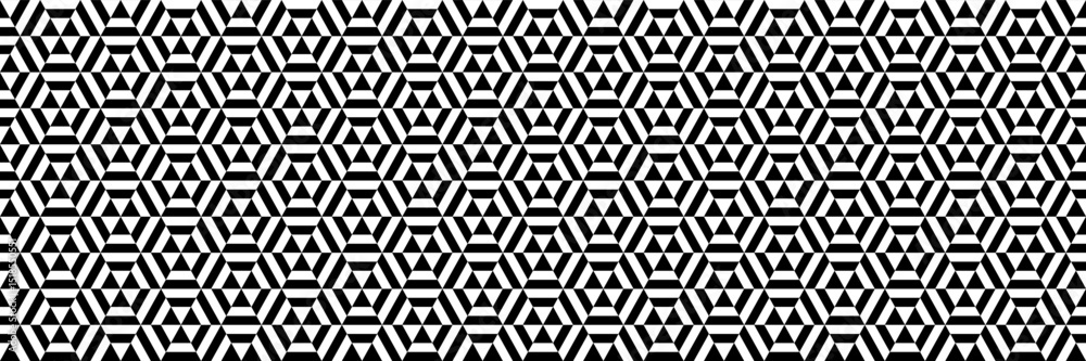 Poster horizontal black and white geometry of triangle,hexagon design for pattern and background.