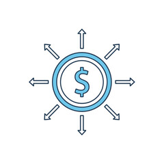 Dollar Coin with Arrows Radiating Outwards - Financial Diversification or Distribution Icon