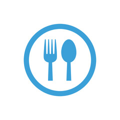 Blue Fork and Spoon in Circle - Food, Restaurant, or Dining Icon