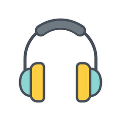 Stylized Over-Ear Headphones Icon with Yellow and Teal Earcups and a Grey Headband