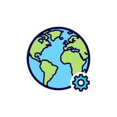 Globe with Gear Icon - Global Settings or International Operations
