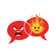 Angry Argument Icon - Red Speech Bubbles with Furious and Flaming Emoji Faces