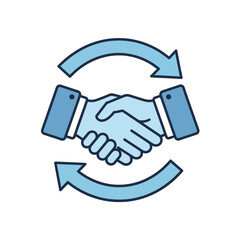 Blue Handshake Icon with Circular Arrows Above and Below, Symbolizing Continuous Agreement or Partnership
