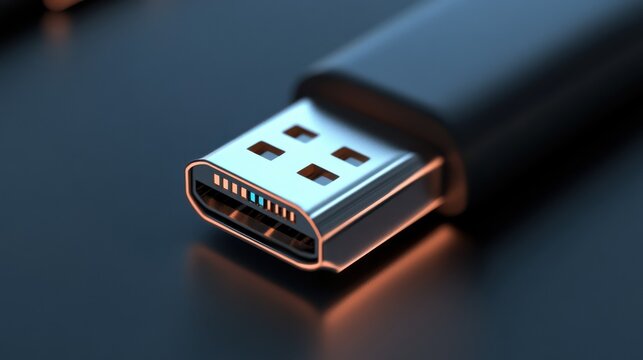 USB connector is shown in close up, highlighting its design and functionality for data transfer and protection against data breaches