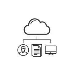 Cloud Computing Network Icon - Cloud Linked to User, Document, and Computer (Line Art)