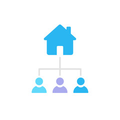 Department or Team Structure Icon - Blue House Connected to Three People Symbols