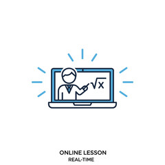 Online Math Lesson Icon - Real-Time Tutoring on Laptop with Teacher and Formula