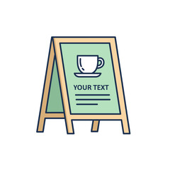 A-Frame Menu Stand Cartoon with Coffee Cup Icon and 'YOUR TEXT' Placeholder