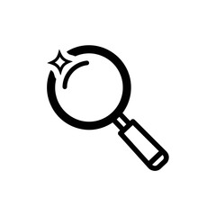 Outline Icon of a Magnifying Glass with a Sparkle Effect, Symbolizing Search and Discovery