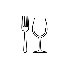 Fork and Wine Glass Outline Icon - Dining or Restaurant Symbol