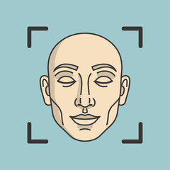 Facial Recognition or Biometric Scan Icon: Stylized Human Face with Closed Eyes within Black Focus Brackets