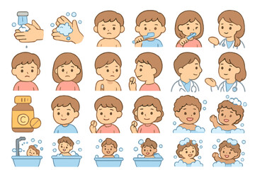 Child practicing hygiene routines and seeking medical advice during a wellness checkup at home