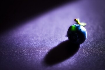 Lone blueberry on a sparkly surface
