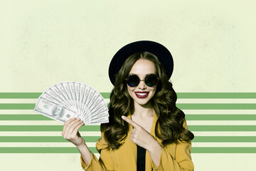 Banner creative art collage of happy businesswoman businessman receive development career aim...