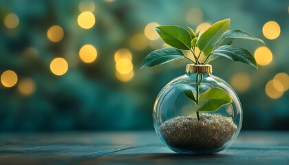 a glass ball with a plant inside