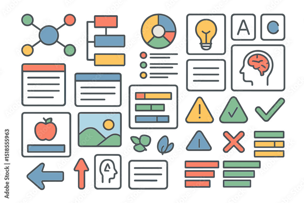 Poster graphic designs featuring various icons and elements used for information visualization and data rep