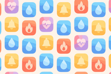 Colorful app icon patterns displaying various symbols against a light background