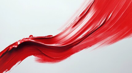 red paint brush stroke on a white isolated background. Generative AI.