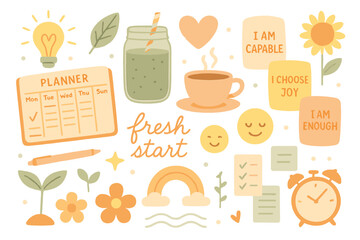 Inspirational planning elements encouraging positivity and personal growth with a refreshing design suitable for daily motivation