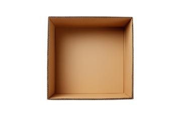 Empty cardboard box top view isolated on transparent background