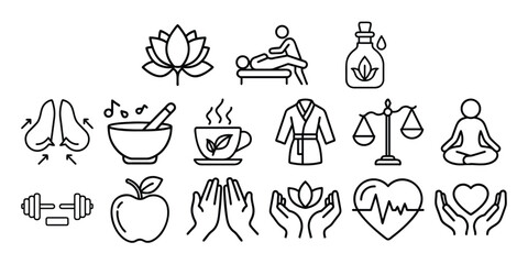 Yoga and Wellness Line Icons Set