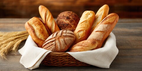 Assorted Artisan Breads in Rustic Basket