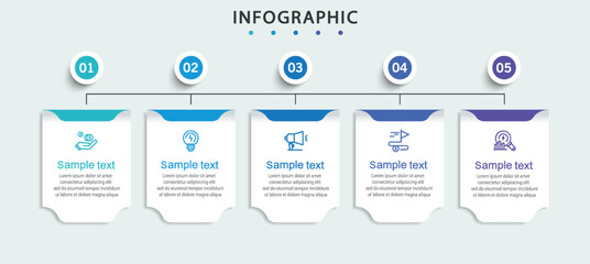 Business infographic template with 5 options or steps. Can be used for workflow layout, diagram, annual report, web design	
