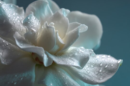 Close-up of a white flower with water droplets.