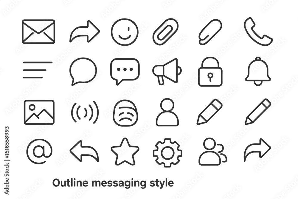 Poster outline icons representing various messaging functions in a clean, modern style for digital communic