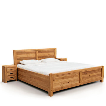 Stylish wooden bed isolated on transparent background