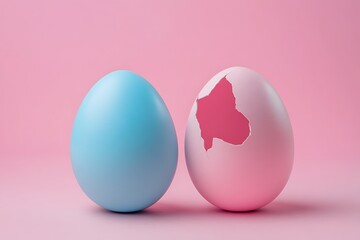 Broken egg on a blue background. The concept of crisis.