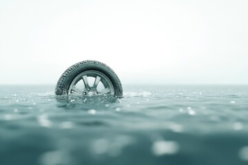 Naklejka premium Car Tire Floating in Deep Water