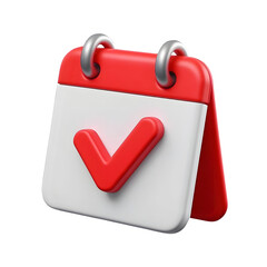 3d render red calendar icon checkmark isolated on transparent background