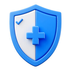 Obraz premium 3d medical shield icon checkmark plus sign isolated on transparent background