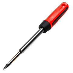 Fototapeta premium A precision screwdriver with a red handle and a black grip stands out against a stark black background, showcasing its design and functionality.