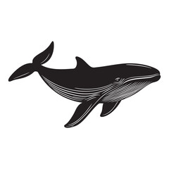 Obraz premium Black Flat Vector Big Whale Silhouette