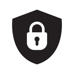 Shield security with lock icon. Protection, safety, password security icon. Firewall access privacy sign. Lock security icon for login page. Website guard emblem.