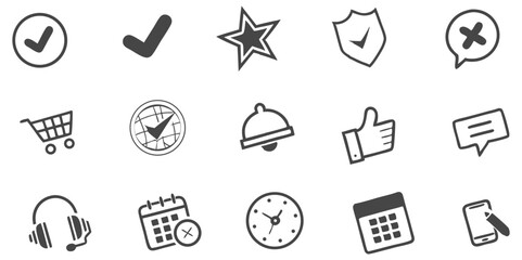 Fototapeta premium Collection of Black and White Business and Communication Icons on White Background