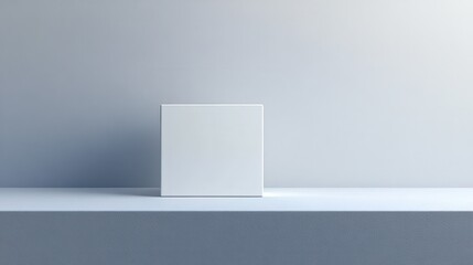 Blank white box mockup on gray background.